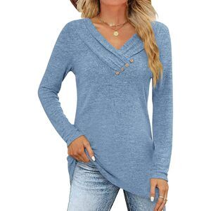 BRAND NEW FMEYOA Women's Tunic Top V Neck Button Casual Blouse